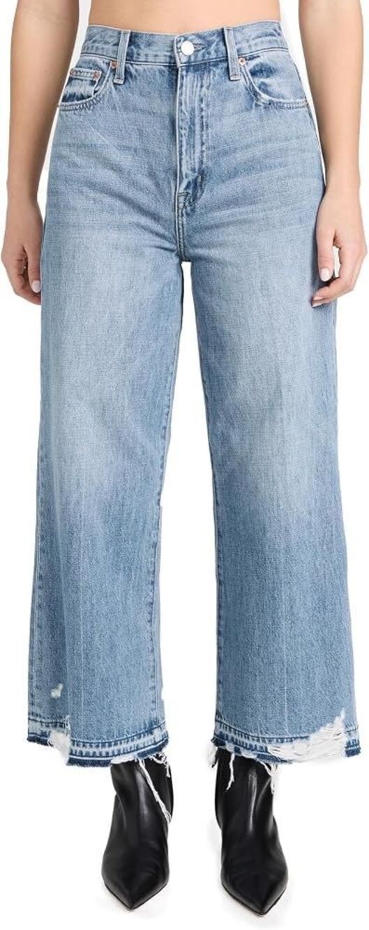 Pistola Loretta Crop Wide Straight Leg Jeans Raw Hem Distressed Blue Size 24 EUC